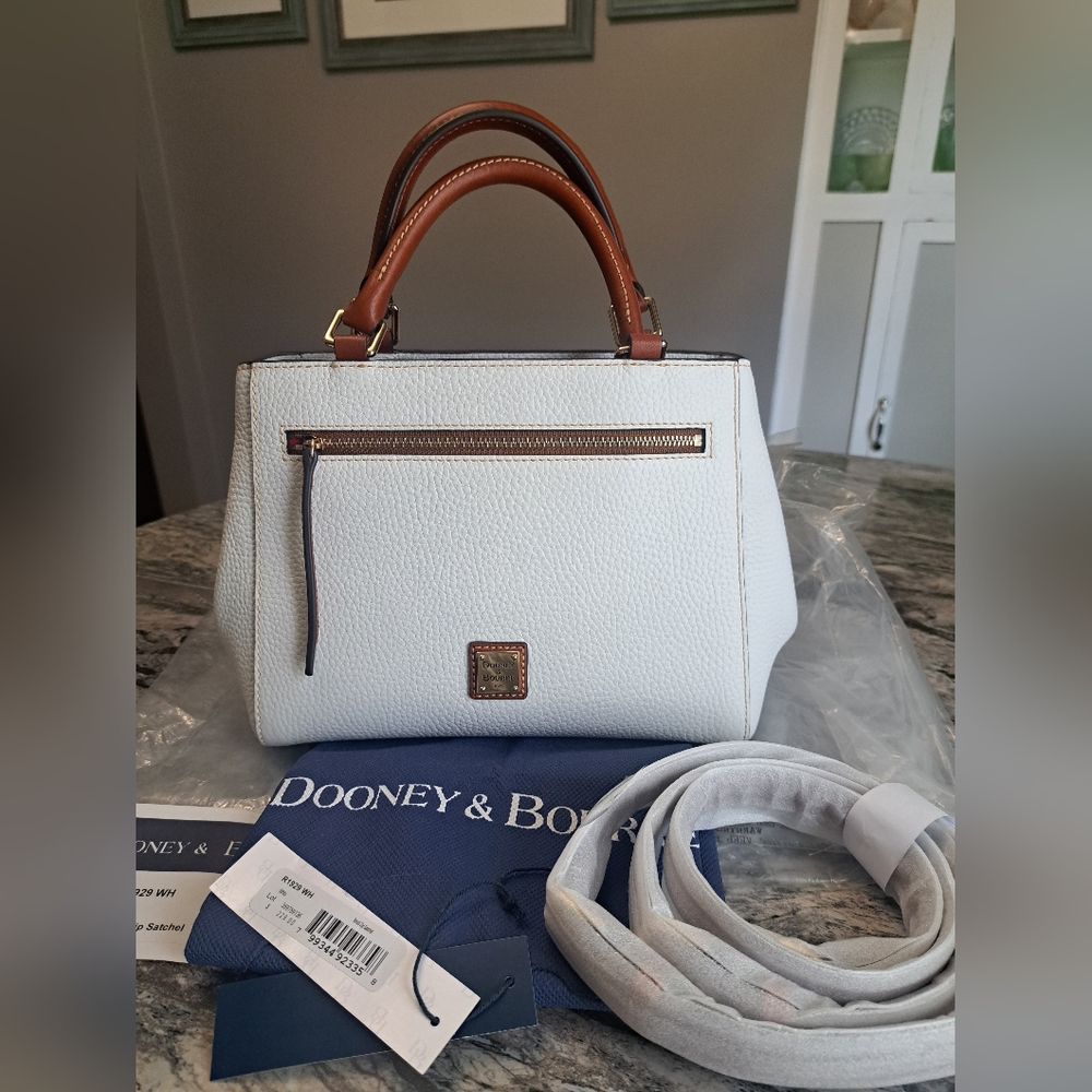 Dooney and Bourke Pebble Leather Small Zip Satchel Crossbody, EEUC, White